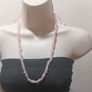Pink Acrylic And White Quartz Single Strand Bead Necklace Adjustable Length